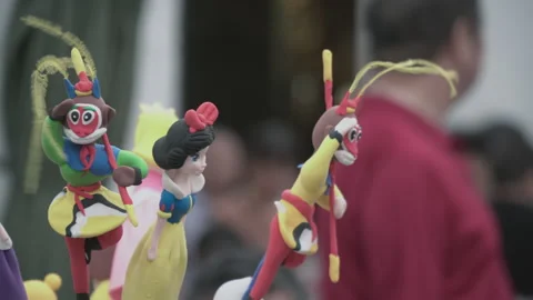 2019 Jun 08, Jiaxing. Handmade polymer clay figurines of fictional characters Stock Footage 345424423