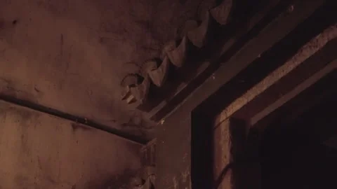 2019 Jun 08, Jiaxing. Low angle close-up panning view of aged ornate plaster Stock Footage 345516963