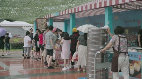 2019 Jun 09, Jiaxing. Lively outdoor street food market bustling Stock Footage 345585703