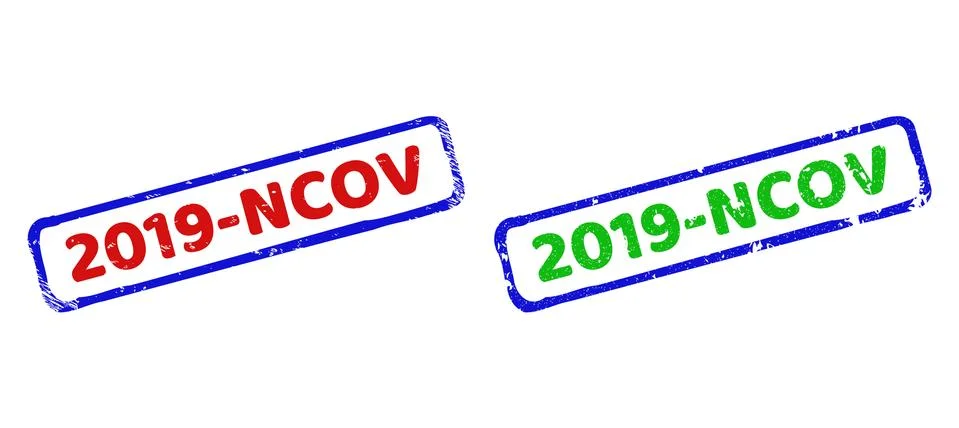 2019-NCOV Bicolor Rough Rectangle Stamp Seals with Unclean Textures Stock Illustration