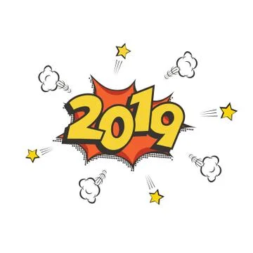 2019 New Year comic book style postcard or greeting card element. Vector 2019 Stock Illustration