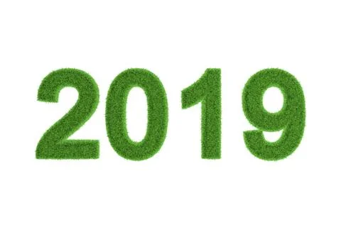2019 new year date in green grass Stock Illustration
