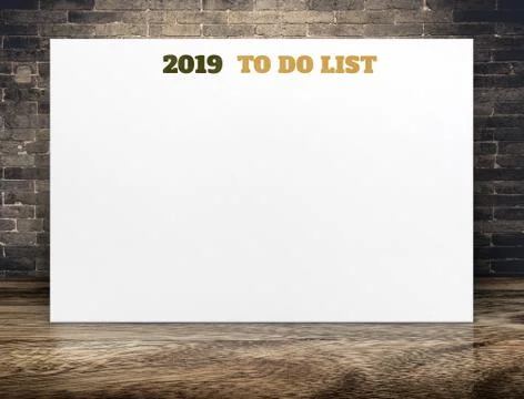 2019 new year to do list on white paper poster on brown wood floor room and b Stock Photos