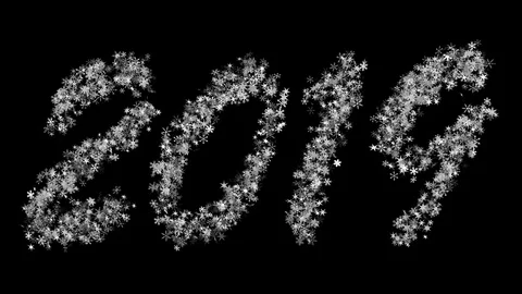 2019 new year formed from a cloud of flickering snowflakes and vice versa Stock Footage 94027308