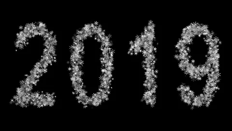 2019 new year formed from a cloud of flickering snowflakes and vice versa Stock Footage 94027329