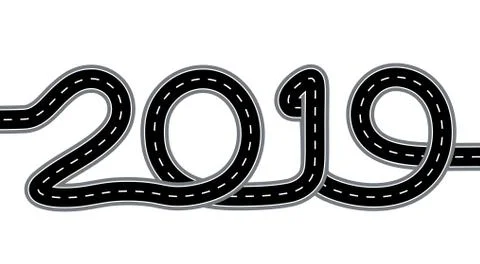 2019 New Year. The road is stylized as an inscription. Isolated On White Back Stock Illustration