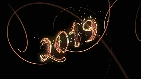 2019  New Year Text with particles and sparks isolated on black background, Stock Footage 99794960