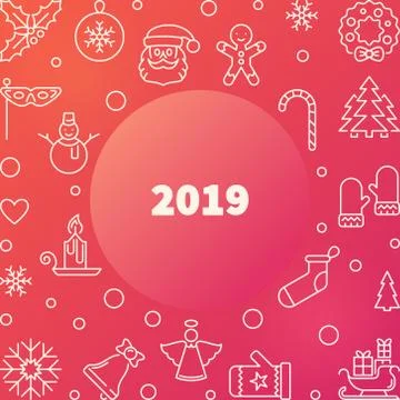 2019 New Year vector colorful outline square frame Stock Illustration