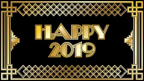 2019 New Years Countdown clock with black and gold background Illustrazione stock