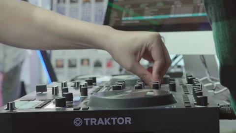 2019 Oct 13, Shanghai. Close-up of DJs hand adjusting knobs Stock Footage 345931817
