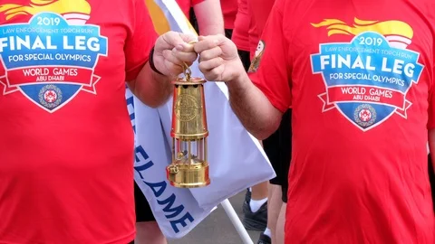 2019 Olympic Torch, Flame of Hope, Guardian of the Torch, Abu Dhabi Stock Footage 103985952