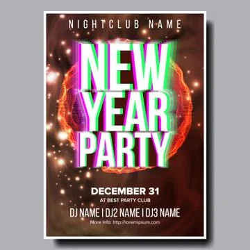 2019 Party Flyer Poster Vector. Happy New Year. Music Night Club Event. Greeting Stock Illustration