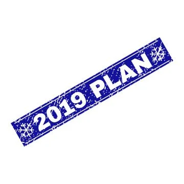 2019 PLAN Grunge Rectangle Stamp Seal with Snowflakes 스톡 일러스트