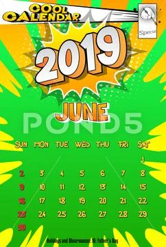 2019 retro style comic book calendar template For June. Pop art style  backgro: Royalty Free #99247262