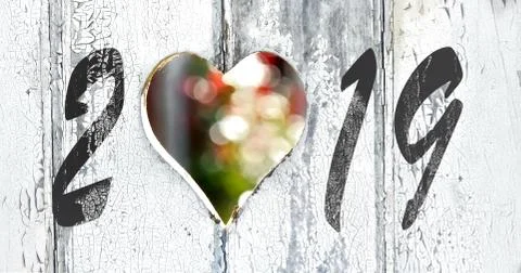 2019 on rustic door Stock-Fotos