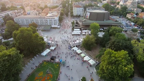 2019, Summer Sunset Drone View of Central Varna and Sea Garden Stock Footage 323454425