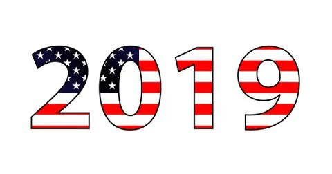 2019 text on the american flag background Stock Illustration