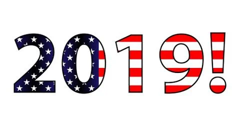 2019 text on the american flag background Stock Illustration