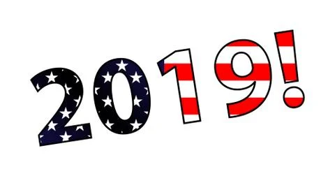2019 text on the american flag isolated Stock Illustration
