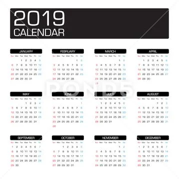 2019 year calendar template: Royalty Free #70480026