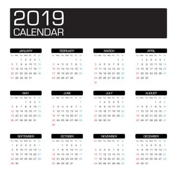 2019 year calendar template Illustrazione stock