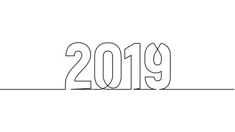 2019 year continuous single one line art drawing animation numbers video Stock Footage 313394193