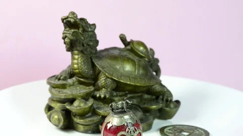 2019 year of the pig, coin, turtle for luck and pig figure Stock Footage 101385234