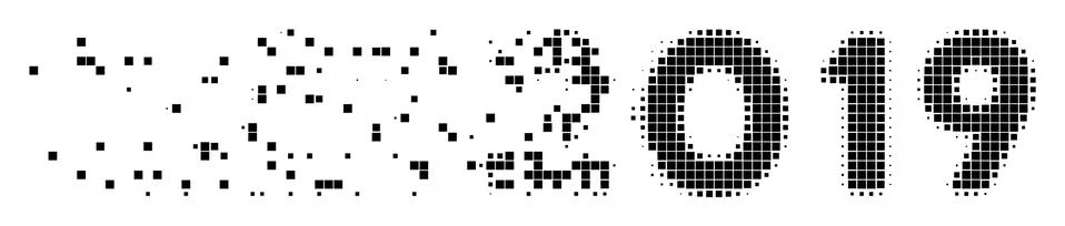 2019 Year Text Decomposed Pixel Icon Stock Illustration