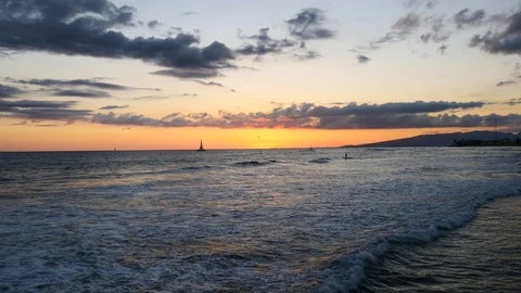 2020-02-17_Honolulu_Coast_Sunset_Clips_002 Stock Footage