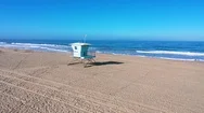 2020 - Aerial Of Closed Lifeguard Station And Abandoned Beaches Of Southern Stock Footage