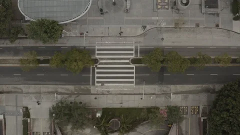 2020 - aerial top down of empty abandoned streets of Los Angeles during corona Stock Footage 126921424