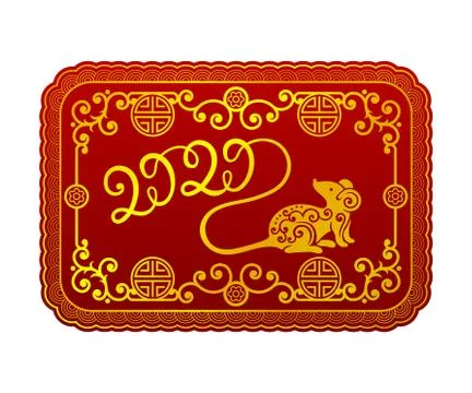 2020 and mouse gold pattern on a red background. New Year s horoscope. Vector Stock Illustration