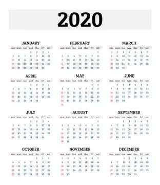 2020 annual calendar. Vector illustration Stock Illustration