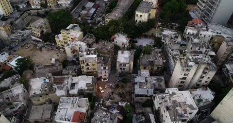 2020 Beirut explosion: overhead view of debris in downtown skyscrapers and Stock Footage 137484095