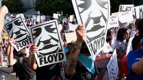2020 Black Lives Matter protesters march through the streets of Nashville Stock Footage 134555757