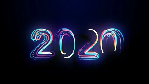 2020 Bright Multicolored Animation Numerals of the New Year Light Neon Stock Footage 119995832