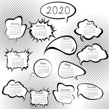 2020 calendar with speech bubbles Stock Illustration