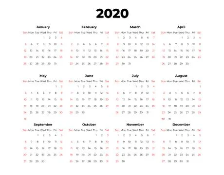 2020 calendar vector template. Abstract empty isolated set 2020 calendar. Screen Stock Illustration