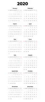 2020 calendar vector template. Abstract empty isolated set 2020 calendar. Screen Stock Illustration