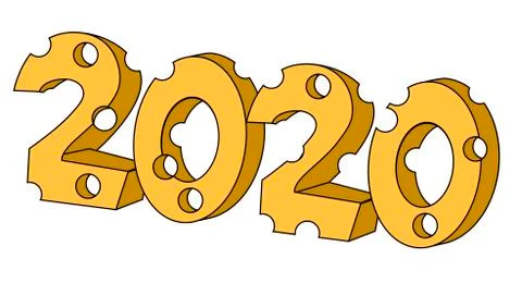 2020 in cheese shape year of the rat . Isolated stock vector illustration Stock Illustration