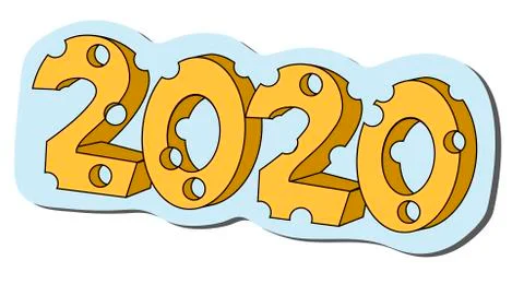 2020 in cheese shape year of the rat . Isolated stock vector illustration Stock Illustration