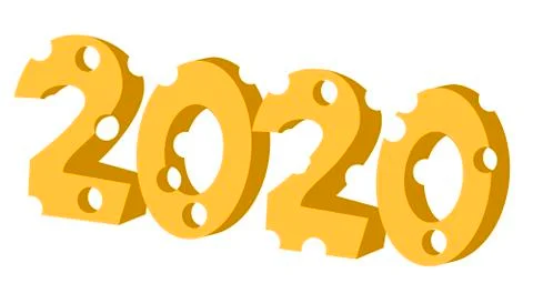 2020 in cheese shape year of the rat . Isolated vector illustration Stock Illustration