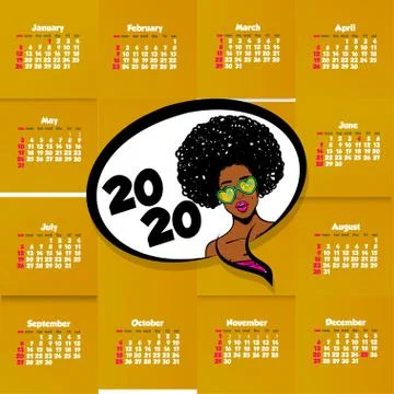 2020 comic text calendar template pop art Stock Illustration