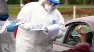 2020 - Covid-19 Coronavirus Patients Are Tested At A Drive Thru Clinic In Stock Footage