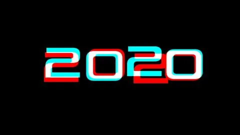 2020 date text message, 3d Glitch retro style on black background Stock Illustration