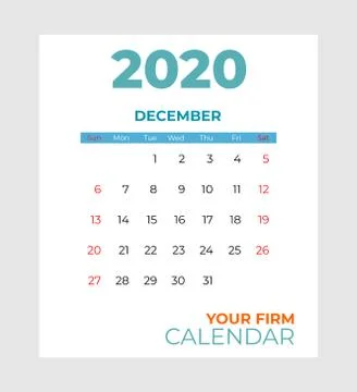 2020 december calendar vector template. Abstract empty isolated set 2020 Stock Illustration