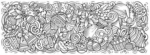 2020 Doodles Horizontal Illustration. New Year Objects And Elements Poster