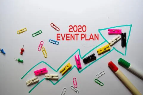 2020 Event Plan write on white board background 写真素材