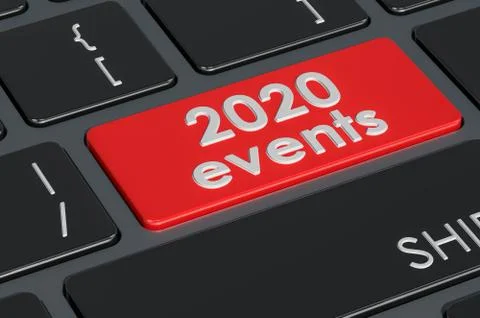 2020 events button on keyboard, 3D rendering Stock Illustration