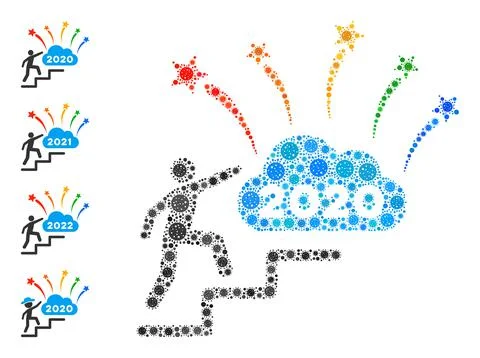 2020 Fireworks Cloud Steps Icon Mosaic with Coronavirus Elements イラスト素材